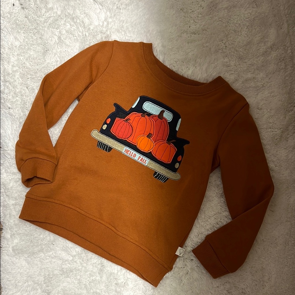 Hello Fall Kids Pumpkin Truck Sweatshirt - Orange